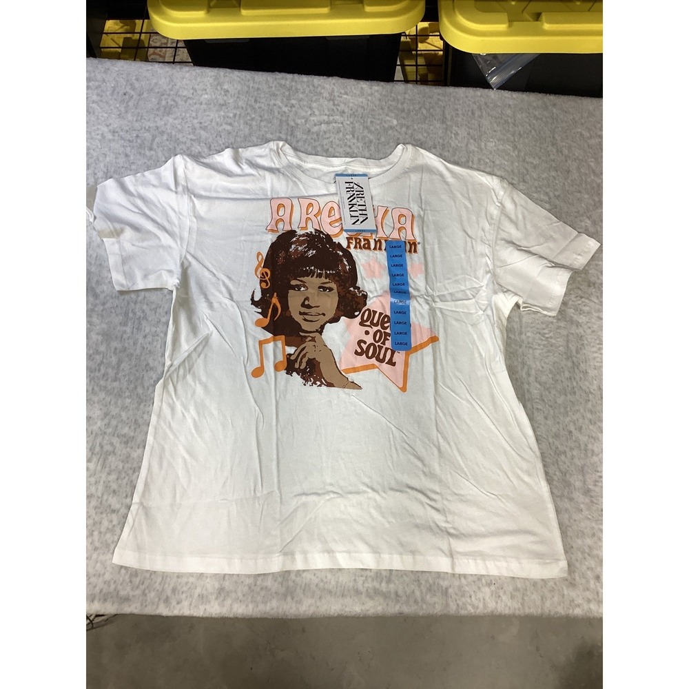 Aretha Franklin Queen of Soul Graphic‎ Tee White Cotton Shirt Womens Large NWT
